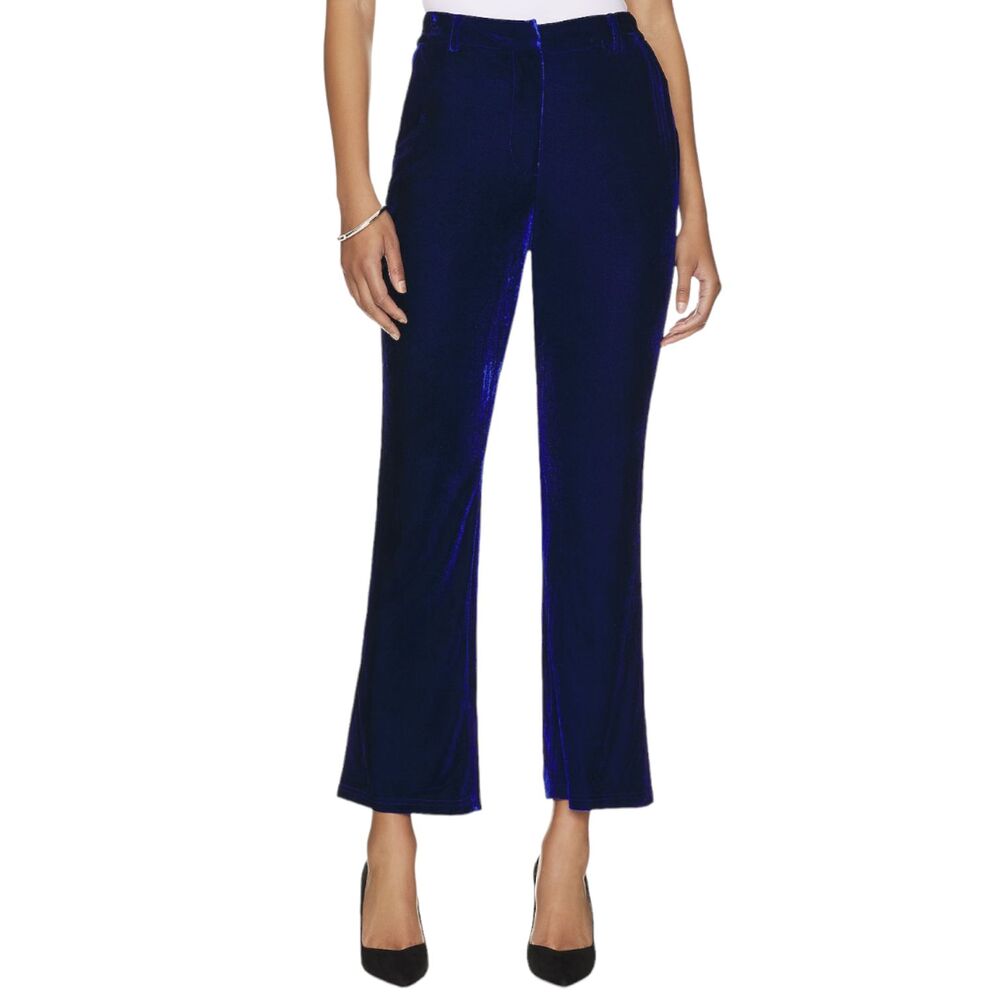 BCBGeneration Midnight Blue Velvet High RIse Boot Cut Pants Size Small‎ NWT